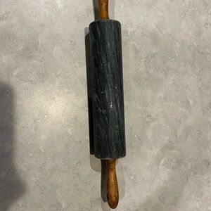 Vintage heavy Black Marble Rolling Pin with Wooden Handles